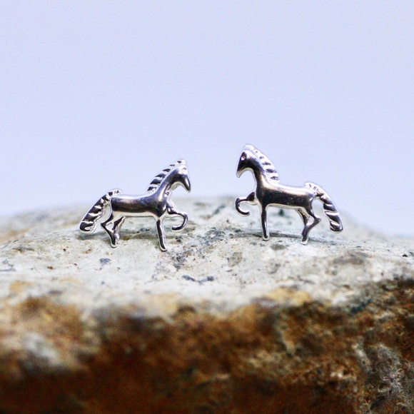Tiny Horse Earrings Solid Sterling Silver 925 , Little Girl Earring , Small Stud - Picture 4 of 6